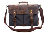 Devil Hunter Genuine Leather Vintage 16" Laptop Canvas Messenger Satchel Briefcase Bag Grey