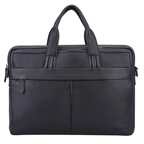 Banuce Black Cowhide Leather Briefcase for Men Soft 13 inch Laptop Business Tote Shoulder Messenger
