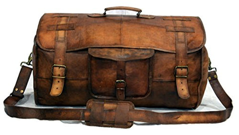 Leather Flap Weekend Duffel Travel Cabin Holdall Gym Sports Luggage 22 Inch