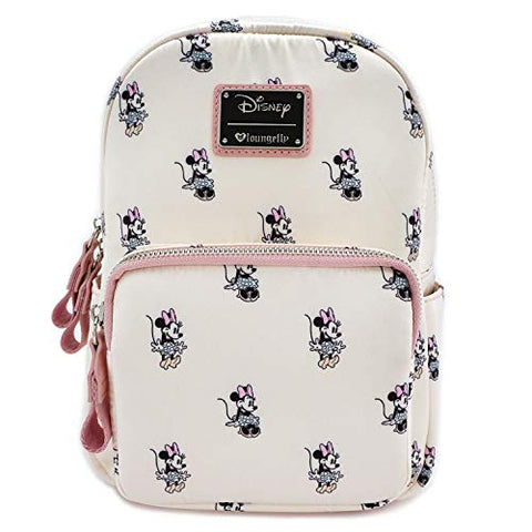 Loungefly x Minnie AOP Satin Backpack, Cream, Medium