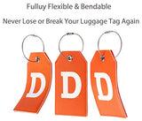 Toughergun Initial Letter Luggage Tag Leather with Full Privacy Cover and Travel Bag Tag Orange 1 pcs Set(D)