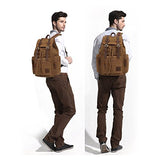 KAUKKO Retro Canvas Schoolbag Casual Satchel Backpack Multi-Functional Rucksack (Khaki)