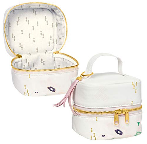 C.R. Gibson Women's White and Gold Mini Travel Cosmetic and Makeup Bag, W H X 4.5" D