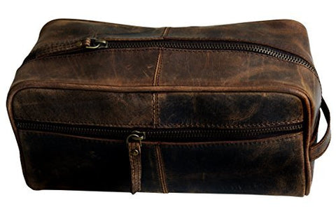 MNI Handmade Buffalo Genuine Leather Toiletry Bag Dopp Kit Shaving and Grooming Kit for Travel ~