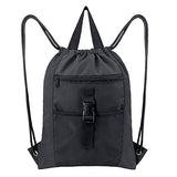 BeeGreen Black Drawstring Backpack Bag Large 18"L x 13.6"W Gym Sports String Bags with Inside Pouch Waterproof Cinch Bag Sackpack with Mesh Zipper Pockets for Teens Girls Boys