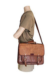 Men'S Large 16" Brown Leather Laptop Bag/Briefcase/Computer Messenger Bag With Padded Sleeve