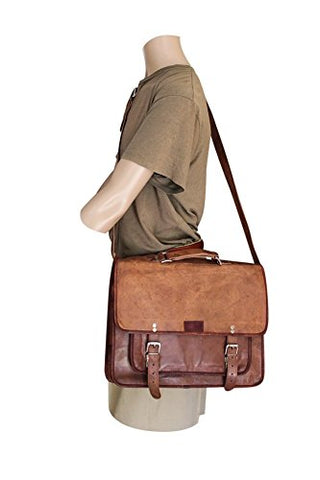 Men'S Large 16" Brown Leather Laptop Bag/Briefcase/Computer Messenger Bag With Padded Sleeve