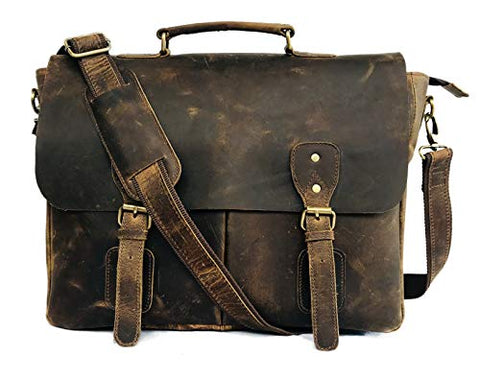 Leather Laptop Messenger Bag Vintage Briefcase Satchel for Men and Women- 16 Inch by Vintage