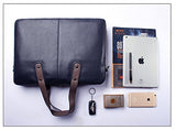 Saierlong New Mens Blue Genuine Leather Briefcase Shoulder Laptop Business Bag