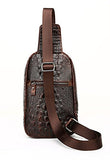 Sealinf Mens Crocodile Embossed Leather Chest Crossbody Bag Travel Sling Bag (Deep Brown)