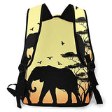 Casual Backpack，Silhouette Of Elephant And Tre,Adult College Shoulder Travel Bag