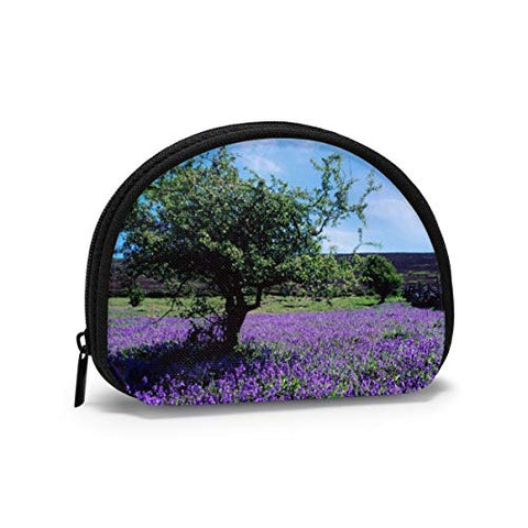Oxford Cloth Landscape Purple Flowers Sky TRE Coin Purse Small Zipper Wallet Bag Change Pouch Mini Cosmetic Makeup Bags Organizer Multipurpose Pouches