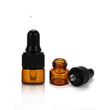 ELFENSTALL Simple-e - 50pcs 1ml (1/4 Dram) Amber Mini Glass Bottle 1cc Amber Sample Vial Small Essential Oil Bottle with Glass Eye Dropper + 1pc Glass Clean Cloth + 1pc 1ml Dropper