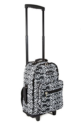 Everest Wheeled Pattern Backpack, Black/White Ikat, One Size