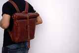 Vintage Leather Macbook Briefcase Leather School Bag Backpack Rucksack