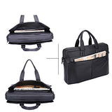 Banuce Black Cowhide Leather Briefcase for Men Soft 13 inch Laptop Business Tote Shoulder Messenger
