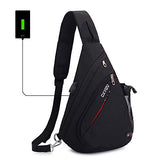 SINOKAL Sling Bag Chest Shoulder Backpack Casual Crossbody Shoulder Triangle Packs Daypacks for Men Women Canvas Digital Camera Bags with Charging Port for Sport Outdoor Gym Travel Hiking (Black)