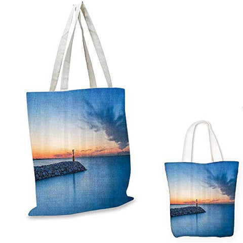 Scenery House Decor canvas messenger bag Sun Early Day Lights on Breakwater Harbor Port Summer