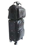 Amerileather Leather Croco-Print Two Piece Set Traveler On Spinner Wheels (#8602-0) (Black)