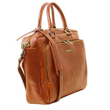 Tuscany Leather Pisa Leather Laptop Briefcase With Front Pocket Honey Leather Laptop Bags