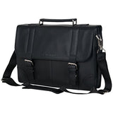 Ben Sherman Leather Double Compartment 15" Flapover Laptop Business Portfolio (RFID), Black