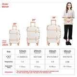 NZBZ Luxury Vintage Trunk Luggage Sets with Spinner Wheels and Tsa lock Genuine Leather Retro Suitcase (White, 24"+12")