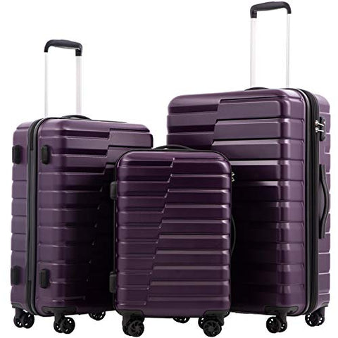 COOLIFE Luggage Expandable Suitcase PC+ABS 3 Piece Set with TSA Lock Spinner Carry on new fashion design (purple, 3 piece set)