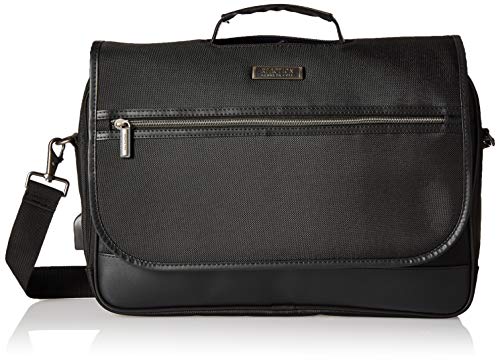 Kenneth Cole Reaction Tech-IT Flapover Pull-Thru Handle Anti-Theft RFID 15.6" Laptop & Tablet Business Portfolio With USB Charging Port, Black