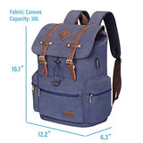 Modoker Vintage Rucksack Backpack for Women Men, Canvas Backpack Vintage College School Bookbag with USB Charging Port Fashion Vegan Leather Daypack Fits 16 Inch Notebook, Blue