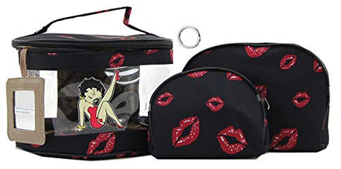 Betty Boop Makeup Bag 3 Pieces Set (Black w/Key Ring)