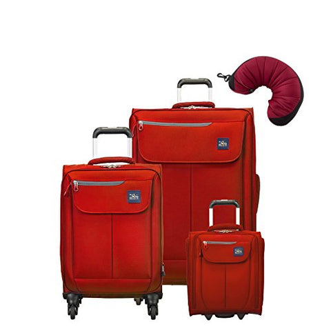 Skyway Mirage 2.0 | 4-Piece Set | 16" Underseater, 20" and 28" Expandable Spinners, Travel Pillow (True Red)