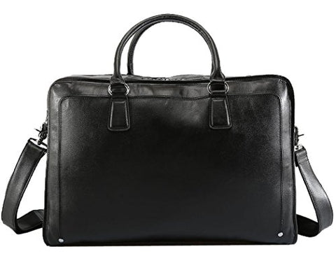 Polare Men'S Real Soft Napa Leather 17.3'' Briefcase Laptop Business Bag Black