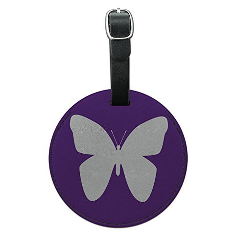 Graphics & More Butterfly Purple Round Leather Luggage Id Tag Suitcase Carry-On, Black
