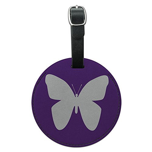 Graphics & More Butterfly Purple Round Leather Luggage Id Tag Suitcase Carry-On, Black