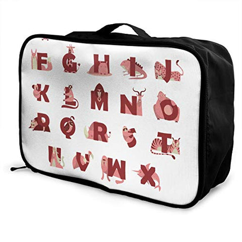 Travel Bags Collection Of Animal Alphabet From A To Z Portable Storage Trolley Handle Luggage Bag