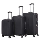 3 Pieces Spinner Luggage Sets black Suitcase Sets Hardshell Lightweight ABS Travel Luggage