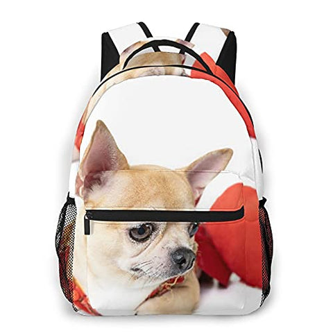 Multi leisure backpack,Pomeranian And Shihuahua Dog With Red Love On, travel sports School bag for adult youth College Students