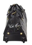 Black Wheeled Holdall Leather Duffle Gym Cabin Travel Luggage Weekend Bag Pete