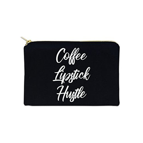 Coffee Lipstick Hustle 12 oz Cosmetic Makeup Cotton Canvas Bag - (Black Canvas)