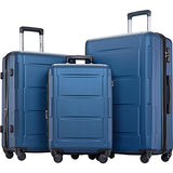 Expandable ABS Durable Suitcase 3 Piece Luggage Sets Lightweight with Double Wheels TSA Lock Spinner, Unisex Adults Teens Home Outddor Carry On Luggage (Blue 20/24/28 inch)