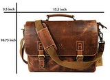 15.5 inch Leather Messenger Bag | Adjustable/Detachable Shoulder Strap | Multiple Compartments with