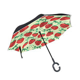 Reverse Umbrella Watercolor Strawberry Hearts Windproof for Car