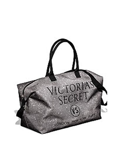 Victoria's Secret Tote Bag 2 Piece Set Black With Silver Sequins 