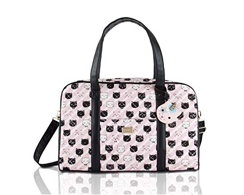 Betsey Johnson Luv CruzIn Cotton Quilted Carry On Weekender Travel Duffel Bag - Black/Blush Cat
