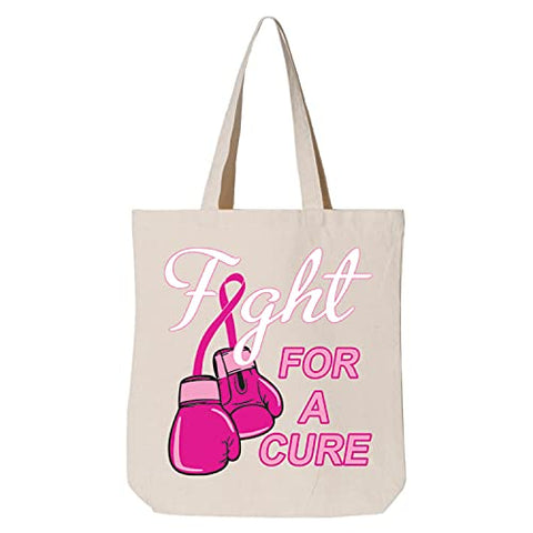 Fight for a Cure Fight Support Breast Cancer Awareness Graphic Reusable Gusseted Tote Bag, Natural, One Size