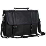 Ben Sherman Leather Double Compartment 15" Flapover Laptop Business Portfolio (RFID), Black