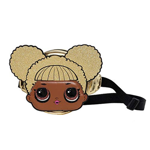 LOL Fanny Pack for Girls, Round Belt Bag with Queen Bee Doll Face, Small Waist Pack with Adjustable Strap, Money Belt, Gadget Holder for Toddlers, Glitter Shine, Metallic Gold