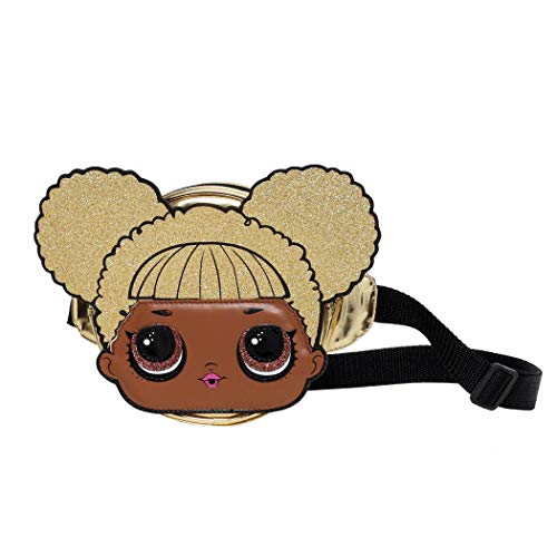 LOL Fanny Pack for Girls, Round Belt Bag with Queen Bee Doll Face, Small Waist Pack with Adjustable Strap, Money Belt, Gadget Holder for Toddlers, Glitter Shine, Metallic Gold