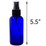4 oz Cobalt Blue Glass Boston Round Fine Mist Spray Bottle (12 Pack) + Funnel and Labels for Essential Oils, Aromatherapy, Food Grade, bpa Free