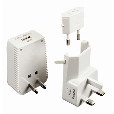 Travelon Universal-3-In-1 Converter, Adapter, Usb Charger, White, One Size
